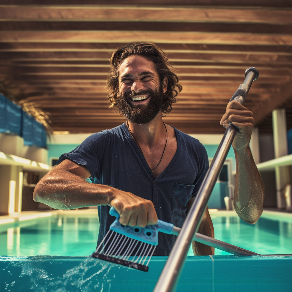 swimming pool marketing contractor cleaning a pool